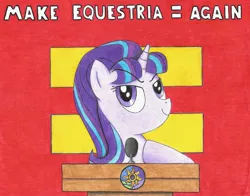 Size: 3189x2504 | Tagged: safe, artist:bio-iridescence, derpibooru import, starlight glimmer, pony, unicorn, dictator, donald trump, equal sign, equality, evil, smiling, solo, this will end in communism, this will end in tears, traditional art