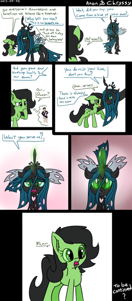 Size: 1750x4000 | Tagged: safe, artist:countryroads, derpibooru import, queen chrysalis, oc, oc:anonfilly, unofficial characters only, changeling, earth pony, pony, christopher poole, female, filly, glowing eyes, mind control