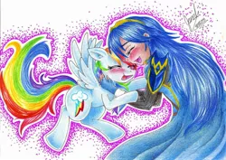 Size: 2319x1643 | Tagged: safe, artist:janadashie, derpibooru import, rainbow dash, human, pegasus, pony, crossover, fire emblem, fire emblem: awakening, lucina, nintendo, traditional art