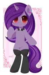 Size: 600x912 | Tagged: safe, artist:exceru-karina, derpibooru import, oc, unofficial characters only, pony, unicorn, bipedal, clothes, colored pupils, commission, ear piercing, earring, female, jewelry, mare, piercing, solo, stockings, thigh highs, ych result