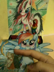 Size: 1536x2048 | Tagged: safe, artist:janadashie, derpibooru import, rainbow dash, oc, oc:artstar, pony, paper child, traditional art