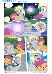 Size: 4545x6424 | Tagged: safe, artist:jeremy3, derpibooru import, derpy hooves, scootaloo, pony, comic:everfree, absurd resolution, blitz ball, bruised, comic, crying