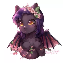 Size: 700x700 | Tagged: safe, artist:puddingtwilight, derpibooru import, oc, oc:dawn sentry, unofficial characters only, bat pony, pony, bat pony oc, female, flower, flower in hair, mare, simple background, solo, white background, ych result