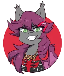 Size: 780x921 | Tagged: safe, artist:paichitaron, derpibooru import, oc, oc:dazzle specter, unofficial characters only, bat pony, pony, boss, female, jewelry, mare, smug, solo