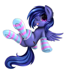 Size: 2550x2850 | Tagged: safe, artist:pridark, derpibooru import, oc, unofficial characters only, pegasus, pony, clothes, commission, cute, female, mare, ocbetes, one eye closed, plot, simple background, smiling, socks, solo, stockings, striped socks, thigh highs, tongue out, transparent background, wink, ych result