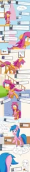 Size: 1000x5600 | Tagged: safe, artist:jake heritagu, derpibooru import, firefly, scootaloo, oc, oc:lightning blitz, pegasus, pony, comic:ask motherly scootaloo, absurd resolution, ask, baby, baby pony, colt, comic, couch, female, hairpin, holding a pony, male, mother and son, motherly scootaloo, offspring, older, older scootaloo, parent:rain catcher, parent:scootaloo, parents:catcherloo, scootaloo's mother, speech bubble, sweatshirt, tumblr