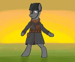 Size: 1024x842 | Tagged: safe, artist:legionhooves, derpibooru import, oc, oc:ammo box, unofficial characters only, pony, battlefield, battlefield 1, german soldier, horizon, looking at something, male, rising sun, solo, stallion, standing up, support class