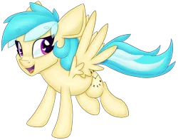 Size: 4723x3727 | Tagged: safe, artist:partylikeanartist, derpibooru import, oc, unofficial characters only, pegasus, pony, absurd resolution, commission, cute, flying, looking away, open mouth, purple eyes, simple background, smiling, solo, transparent background, wingding eyes