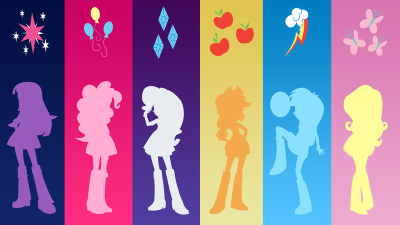 Size: 1920x1080 | Tagged: safe, artist:xxmaxterxx, derpibooru import, applejack, fluttershy, pinkie pie, rainbow dash, rarity, twilight sparkle, human, equestria girls, cutie mark, eqg promo pose set, football, humane five, humane six, minimalist, modern art, silhouette, vector, wallpaper