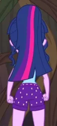 Size: 172x378 | Tagged: safe, derpibooru import, screencap, sci-twi, twilight sparkle, equestria girls, legend of everfree, ass, camp everfree outfits, clothes, cropped, rear view, shorts, solo