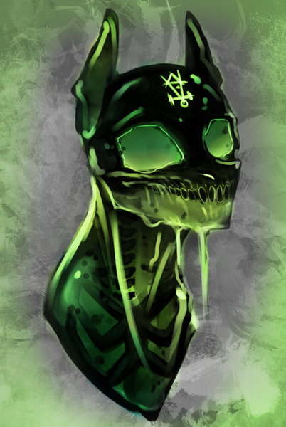 Size: 670x1000 | Tagged: safe, artist:xxmarkingxx, derpibooru import, pony, bust, monster, skull, slime, solo, sticky, toxic