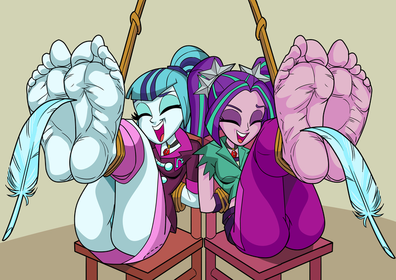 Size: 3507x2481 | Tagged: suggestive, artist:art-2u, derpibooru import, aria blaze, sonata dusk, equestria girls, rainbow rocks, ariasub, arse-ia blaze, ass, barefoot, blue underwear, bondage, breasts, butt, chair, clothes, duo, duo female, eyes closed, feather, feet, female, femsub, fetish, foot fetish, foot focus, gem, image, jpeg, laughing, legs, legs in air, panties, pigtails, ponytail, siren gem, skirt, skirt lift, soles, sonata donk, sonatasub, submissive, thighs, tickling, twintails, underwear, upskirt, wrinkles