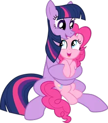 Size: 5277x6000 | Tagged: safe, artist:magister39, derpibooru import, pinkie pie, twilight sparkle, earth pony, pony, absurd resolution, duo, hug, race swap, simple background, size difference, tall, transparent background, vector