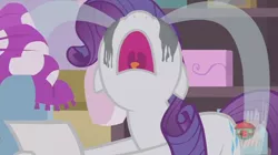 Size: 1234x692 | Tagged: safe, derpibooru import, screencap, rarity, pony, forever filly, crying, makeup, marshmelodrama, nose in the air, ocular gushers, running makeup, solo, volumetric mouth