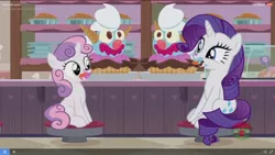 Size: 1920x1080 | Tagged: safe, derpibooru import, screencap, rarity, sweetie belle, pony, forever filly, food, ice cream, ice cream parlor, messy eating
