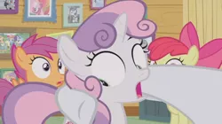 Size: 1236x692 | Tagged: safe, derpibooru import, screencap, apple bloom, applejack, big macintosh, cheerilee, chipcutter, rainbow dash, rarity, scootaloo, shady daze, sweetie belle, tender taps, earth pony, pony, forever filly, cutie mark crusaders, out of context, photo
