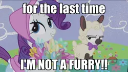 Size: 1920x1090 | Tagged: safe, derpibooru import, edit, edited screencap, screencap, rarity, sweetie belle, pony, sheep, forever filly, furry, image macro, lamb, meme, sheepie belle, sweetie belle is not amused