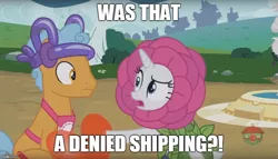 Size: 875x500 | Tagged: safe, derpibooru import, edit, edited screencap, screencap, rarity, twisty pop, pony, forever filly, balloon, flower costume, flowerity, heart balloon, image macro, meme, shipping denied