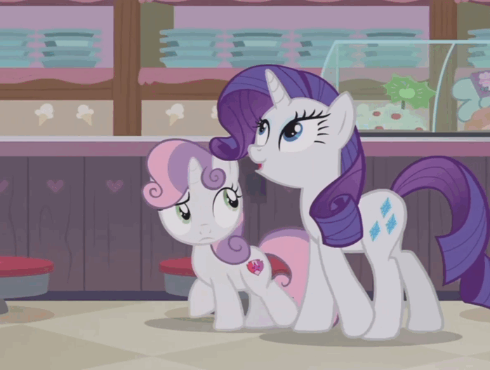 Size: 698x528 | Tagged: safe, derpibooru import, screencap, rarity, sweetie belle, pony, forever filly, animated, climbing, gif