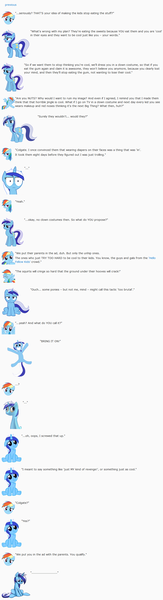 Size: 853x3137 | Tagged: artist:dziadek1990, burn, conversation, cool, derpibooru import, dialogue, emote, emotes, emote story, emote story:sweet regret, emote story:two storylines collide, minuette, rainbow dash, reddit, safe, slice of life, text