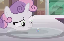 Size: 691x446 | Tagged: safe, derpibooru import, screencap, sweetie belle, pony, forever filly, filly clown suprise, food, ice cream, solo, sundae