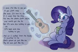 Size: 1280x853 | Tagged: safe, artist:heir-of-rick, derpibooru import, rarity, pony, unicorn, forever filly, cats in the cradle, crying, feels, food, guitar, guitarity, harry chapin, hilarious in hindsight, ice cream, implied sweetie belle, magic, sad, singing, sitting, solo, song reference, telekinesis