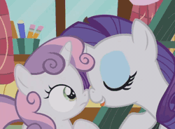 Size: 474x349 | Tagged: suggestive, artist:haltie, derpibooru import, edit, edited screencap, screencap, rarity, sweetie belle, pony, unicorn, forever filly, age difference, animated, bedroom eyes, blushing, boop, drool, drool string, female, filly, filly on mare, foalcon, french kiss, gif, incest, kiss edit, kissing, lesbian, mare, mare on filly, noseboop, open mouth, raribelle, raricest, shipping, siblings, sisters, sloppy kissing, tongue out