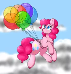 Size: 2300x2400 | Tagged: safe, artist:blackmagicdapony, derpibooru import, pinkie pie, pony, balloon, cloud, colored pupils, floating, high res, solo, then watch her balloons lift her up to the sky