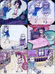 Size: 768x1041 | Tagged: all bottled up, anger magic, angry, anime, artist:meiyeezhu, bed, blanket, bucket, bucket of water, caravan, carriage, clothes, comic, derpibooru import, dream, high heels, hoodie, horned humanization, human, humanized, levitation, magic, old master q, pajamas, pillow, ponytail, puddle, question mark, road, safe, skirt, sleeping, splash, starlight glimmer, stockings, telekinesis, thigh highs, traditional art, trixie, trixie's wagon, upset, wagon