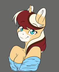 Size: 573x700 | Tagged: suggestive, artist:heartscharm, derpibooru import, oc, oc:sugar spice, unofficial characters only, anthro, unicorn, adorasexy, animated, anthro oc, breasts, cleavage, clothes, colored pupils, cute, female, gif, looking at you, mare, off shoulder, sexy, simple background, smiling, solo, solo female