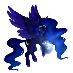 Size: 3500x3500 | Tagged: safe, artist:micky-ann, artist:rubyflank, derpibooru import, nightmare moon, princess luna, alicorn, pony, collaboration, female, mare, missing accessory, simple background, solo, sphere, spread wings, transparent background, wings