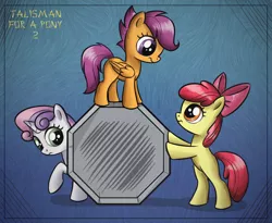 Size: 1100x900 | Tagged: safe, artist:sirzi, derpibooru import, apple bloom, scootaloo, sweetie belle, earth pony, pegasus, pony, unicorn, comic:talisman for a pony, cover, cover art, cutie mark crusaders, jackie chan adventures, talisman