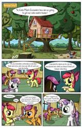 Size: 2030x3130 | Tagged: safe, artist:sirzi, derpibooru import, apple bloom, scootaloo, sweetie belle, pony, vampire fruit bat, comic:talisman for a pony, apple, clubhouse, comic, crusaders clubhouse, cutie mark crusaders, earthworm jim, food, mushroom