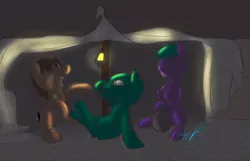 Size: 2600x1673 | Tagged: safe, artist:gift, derpibooru import, oc, oc:living dead, oc:nighthook, oc:spirit wind, unofficial characters only, earth pony, pegasus, pony, zombie, blanket fort, boop, eating, laughing, silly