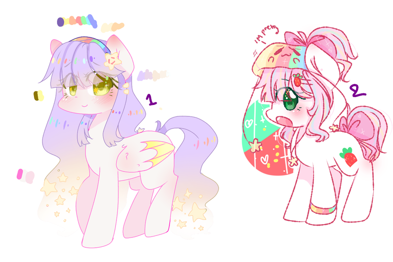 Size: 1343x896 | Tagged: safe, artist:windymils, derpibooru import, oc, oc:pink, oc:star, unofficial characters only, earth pony, pegasus, pony, female, mare, reference, starry mane