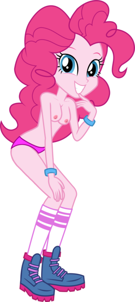 Size: 1320x2949 | Tagged: questionable, artist:imperfectxiii, derpibooru import, edit, editor:astroboy84, pinkie pie, equestria girls, legend of everfree, boots, breasts, clothes, cute, female, looking at you, nipples, nude edit, nudity, panties, partial nudity, pink panties, pink underwear, render, sexy, show accurate, simple background, socks, solo, solo female, topless, transparent background, underwear, underwear edit, vector
