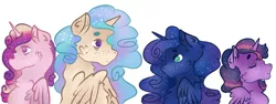 Size: 1024x383 | Tagged: safe, artist:bewarethemusicman, derpibooru import, princess cadance, princess celestia, princess luna, twilight sparkle, twilight sparkle (alicorn), alicorn, pony, freckles