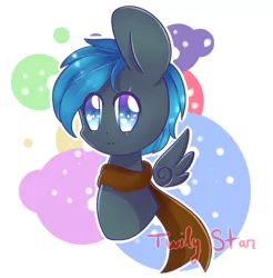 Size: 664x675 | Tagged: safe, artist:twily-star, derpibooru import, oc, unofficial characters only, pegasus, pony, bust, clothes, floating wings, portrait, scarf, solo