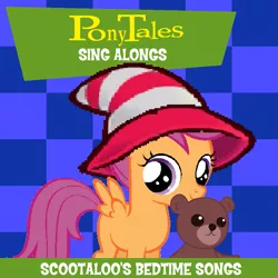 Size: 1001x1000 | Tagged: artist needed, safe, derpibooru import, edit, scootaloo, pony, series:pony tales, cd, hat, solo, veggietales