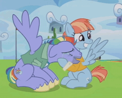 Size: 391x316 | Tagged: safe, derpibooru import, screencap, bow hothoof, windy whistles, pegasus, pony, parental glideance, animated, crying, cute, female, flapping, gif, liquid pride, male, rainbow dash's parents, waving, windyhoof