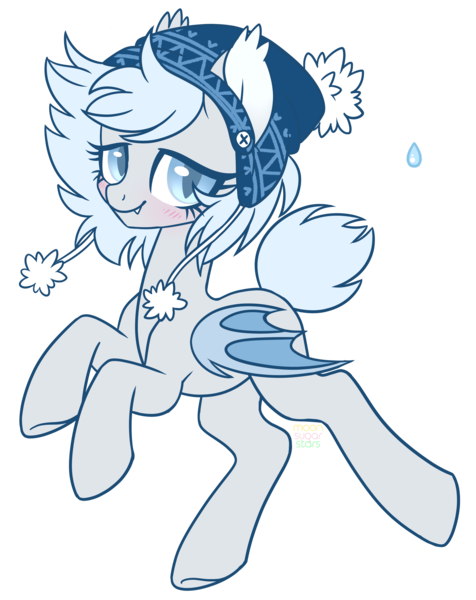 Size: 2595x3270 | Tagged: safe, artist:hawthornss, derpibooru import, oc, oc:silver puff, oc:snow puff, unofficial characters only, bat pony, pony, blushing, cute, cute little fangs, ear fluff, fangs, hat, looking at you, simple background, solo, transparent background