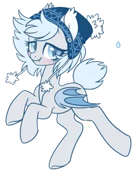 Size: 2595x3270 | Tagged: safe, artist:hawthornss, derpibooru import, oc, oc:silver puff, oc:snow puff, unofficial characters only, bat pony, pony, blushing, cute, cute little fangs, ear fluff, fangs, hat, looking at you, simple background, solo, transparent background