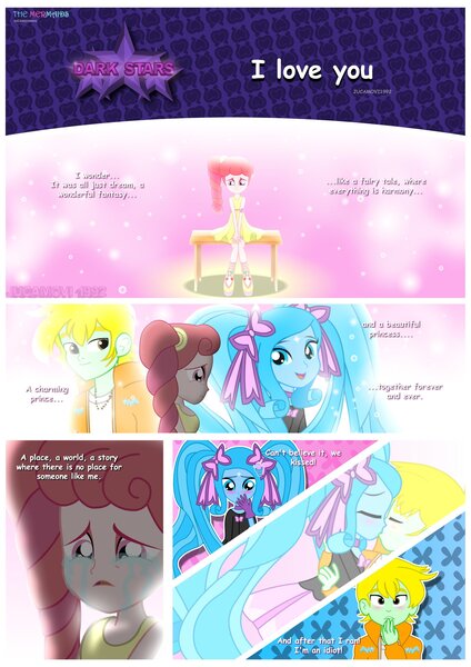 Size: 1600x2263 | Tagged: safe, artist:jucamovi1992, derpibooru import, oc, oc:flying cherry, oc:piscis, oc:speed wave, unofficial characters only, mermaid, comic:i love you (jucamovi1992), equestria girls, comic, crying, kissing, love triangle, oc x oc, shipping, this will end in tears, this will end in tears and/or death