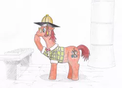 Size: 2652x1920 | Tagged: safe, artist:malte279, derpibooru import, oc, oc:fillyas foal, unofficial characters only, pony, archeologist, pen and paper rpg, solo, traditional art