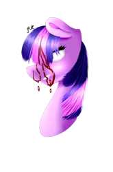 Size: 406x617 | Tagged: semi-grimdark, artist:menmadrawing, derpibooru import, twilight sparkle, pony, unicorn, abuse, amputation, blood, broken horn, bust, missing horn, solo, twilybuse