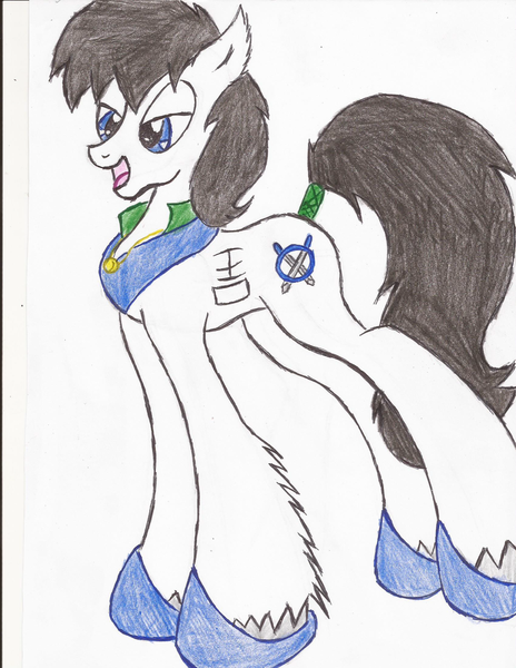 Size: 1700x2200 | Tagged: safe, artist:wyren367, derpibooru import, oc, oc:blade, unofficial characters only, pony, colored pencil drawing, horseshoes, male, solo, stallion, traditional art, unshorn fetlocks