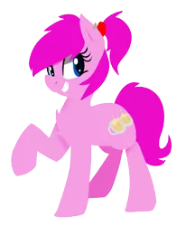 Size: 1668x2020 | Tagged: safe, artist:themodpony, deleted from derpibooru, derpibooru import, oc, oc:schweet schnapps, unofficial characters only, earth pony, pony, chest fluff, cutie mark, female, hooves, lineless, mare, ponytail, raised hoof, simple background, smiling, solo, teeth, transparent background