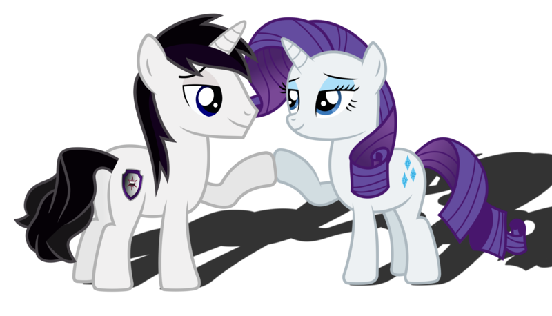 Size: 2499x1430 | Tagged: safe, artist:meandmyideas, derpibooru import, rarity, oc, oc:barrfind, pony, unicorn, bedroom eyes, canon x oc, female, holding hooves, male, mare, rarifind, shipping, simple background, stallion, straight, transparent background, vector