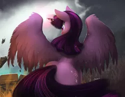 Size: 1192x925 | Tagged: safe, artist:blackligerth, derpibooru import, edit, twilight sparkle, twilight sparkle (alicorn), alicorn, pony, canterlot, cropped, female, magic, mare, plot, rock, solo, spread wings, twibutt, wings