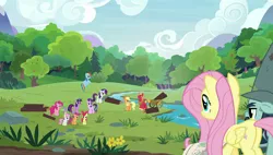 Size: 1920x1090 | Tagged: safe, derpibooru import, screencap, apple bloom, applejack, big daddy mccolt, big macintosh, fluttershy, pinkie pie, rainbow dash, rarity, scootaloo, spike, starlight glimmer, sweetie belle, twilight sparkle, twilight sparkle (alicorn), alicorn, dragon, pony, fluttershy leans in, cart, cutie mark crusaders, hammock, male, mane seven, mane six, mccolt family, plot, stallion, sweet feather sanctuary, timber